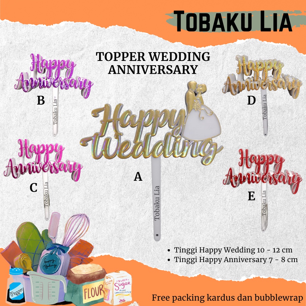 TOPPER KUE TART HIASAN KUE HAPPY WEDDING HAPPY ANNIVERSARY