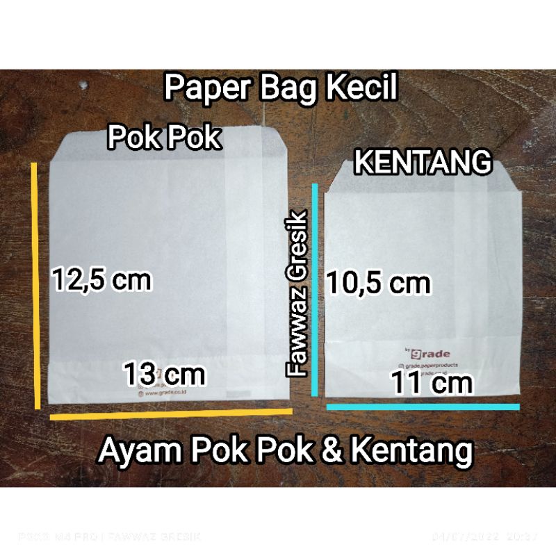 (Isi 100) Paper Bag Kentang / Pok Pok Grade Kantong Kertas 13x12.5cm dan 11x10.5cm / Paper Bag Besar Kecil