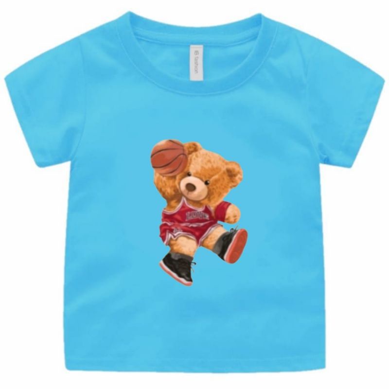 BAJU KAOS ANAK TEDDY BEAR BASKET CEWEK/COWOK 1-122 TAHUN UKURAN S,M,L,XL,XXL,XXXL