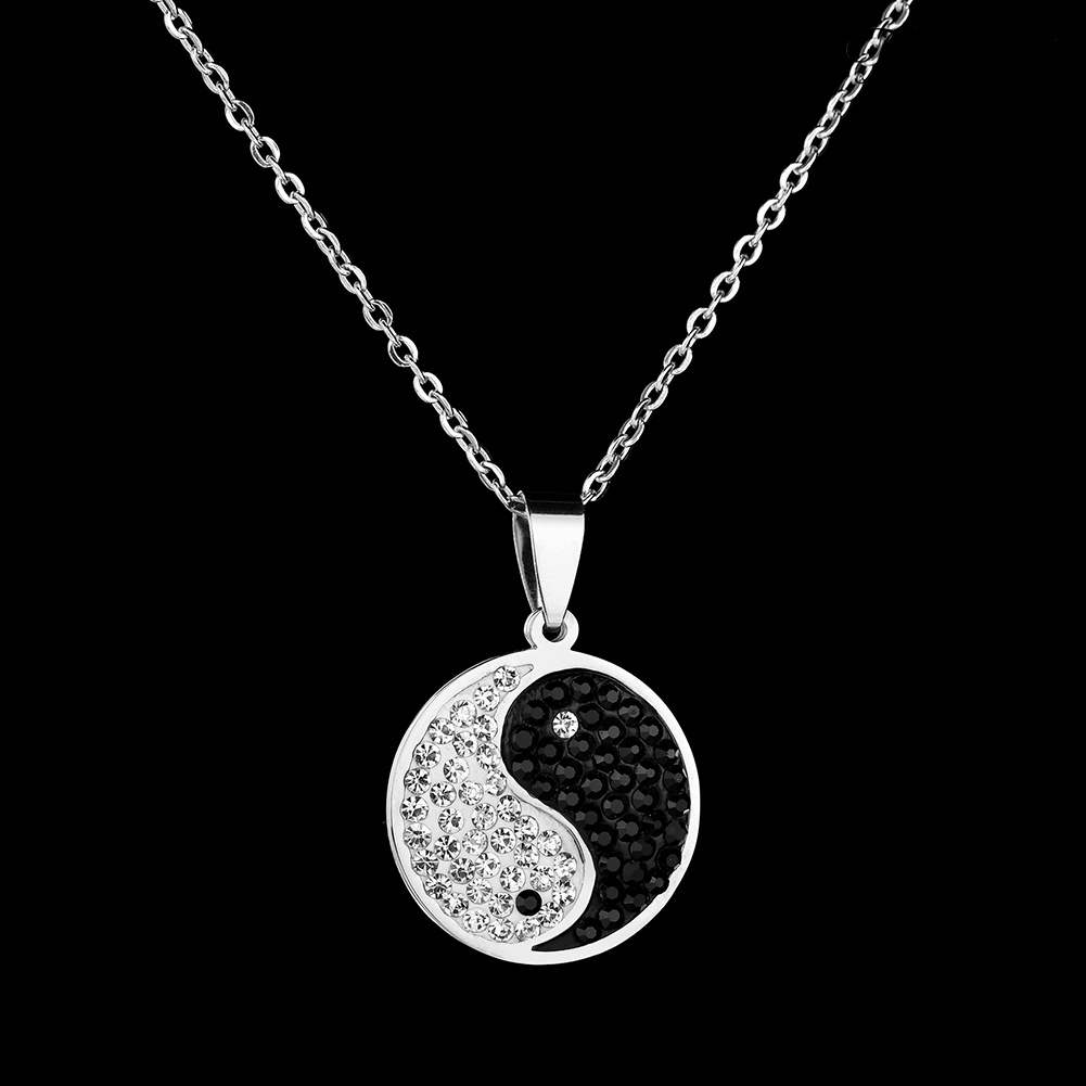 Kalung Desain Simbol Yin-yang Aksen Berlian Imitasi Gaya Vintage Untuk Pria Dan Wanita