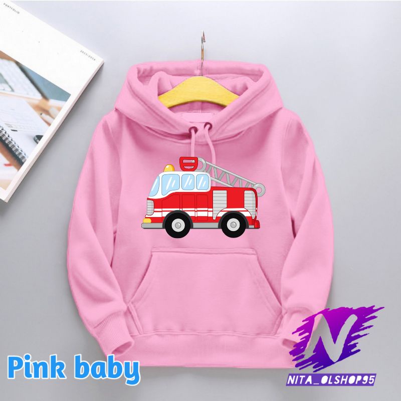 jaket sweater anak mobil pemadam damkar kartun lucu