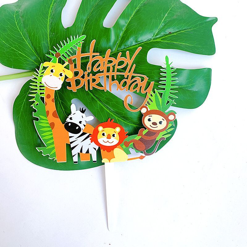 TOPPER KUE DESAIN JUNGLE ZOO AKRILIK /TOPPER 3D ANIMASI