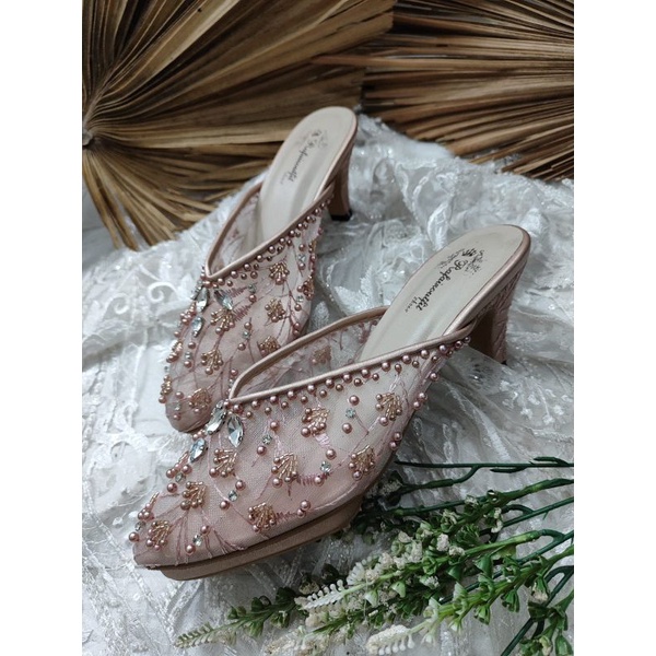 sepatu wedding marisa rosegold diamont 7cm