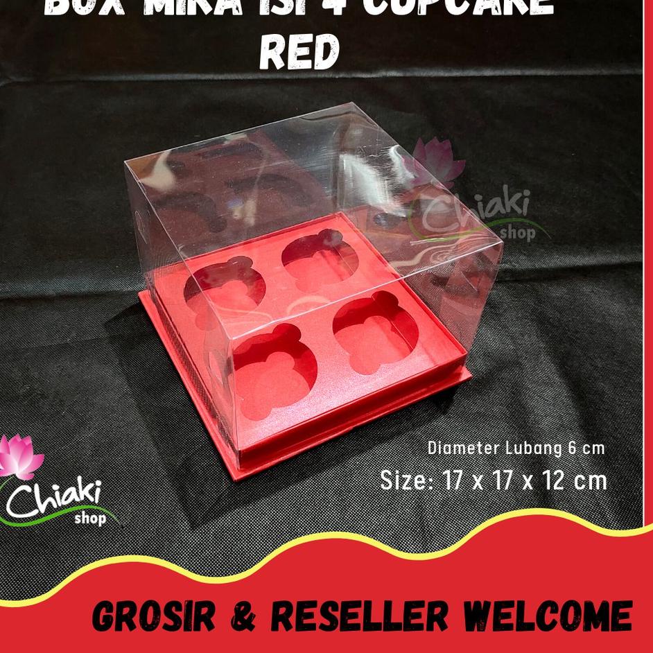 

↢ Box Mika ALAS MERAH 17 x 17 x 12 cm Cupcake isi 4 Cake Pudding Tart Dus RED Karton Doos Kotak Chiaki う