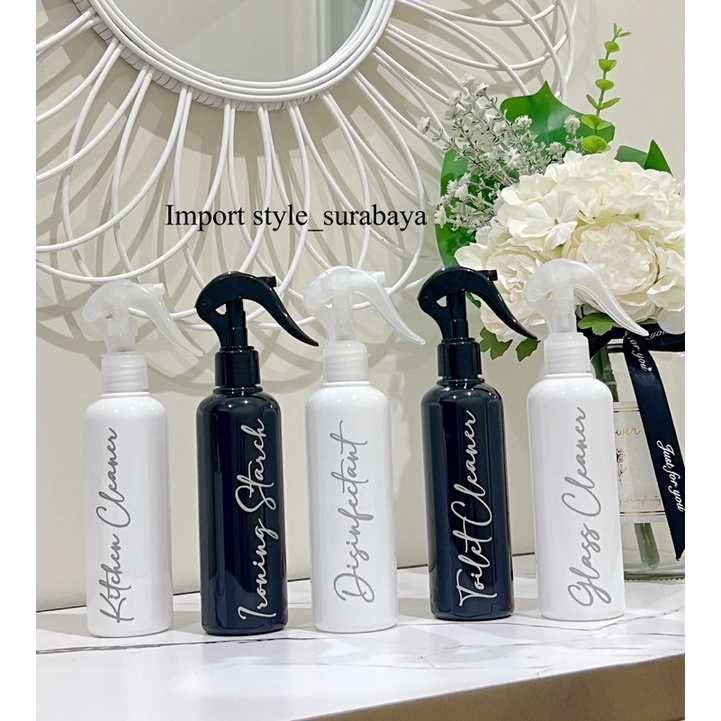 botol SPRAY HITAM / PUTIH GLOSSY 250ml SILVER CHIC . aesthetic bottle refill organizer tempat laundry room estetik