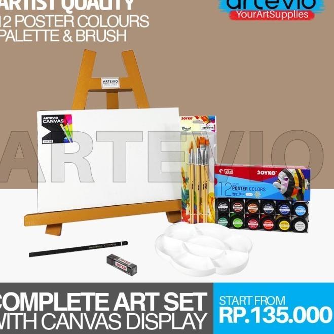 Paket Lukis Mini Polos / Paket Kanvas Lukis Cat Easel Palet Dan Kuas - BROWN EASEL, 30 X 20