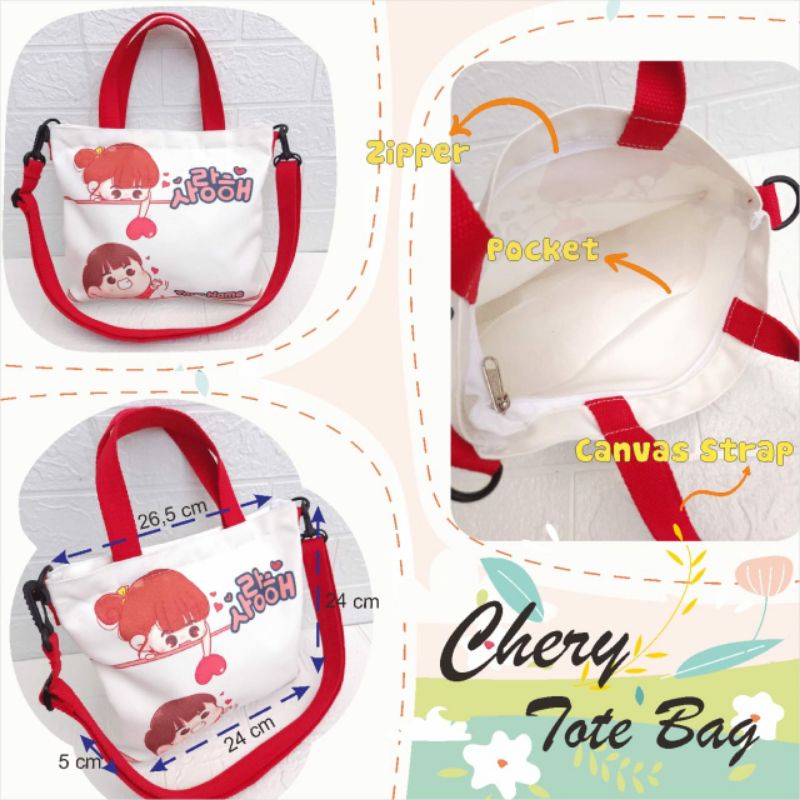 CHERY BAG KANVAS CUSTOM MOTIF Tas Selempang Anak Cetak Nama Sling Bag Kids SOUVENIR GIFT ULTAH GOODI