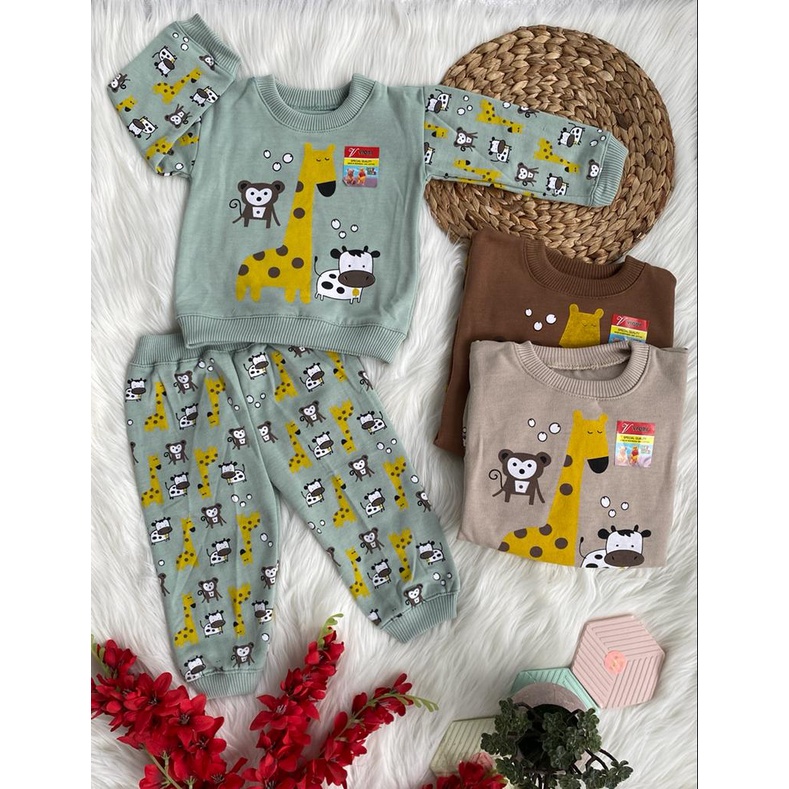 sweater bayi laki laki perempuan lucu murah motif trio hewan setelan 3-18 bulan