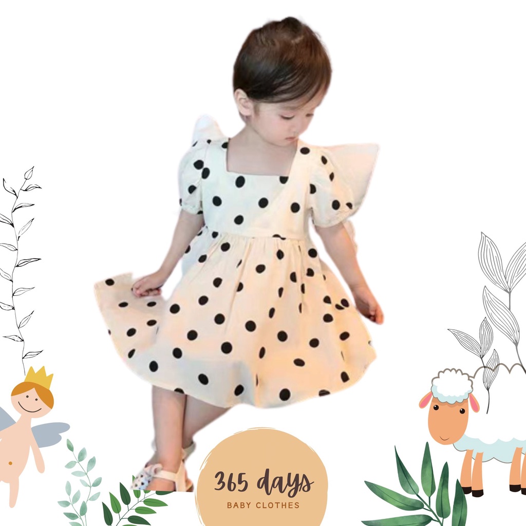 DRESS IMPOR dress korea , motif POLKADOT hitam putih, HARGA GROSIR HARGA MURAH baju santai, baju jalan-jalan,baju pesta anak