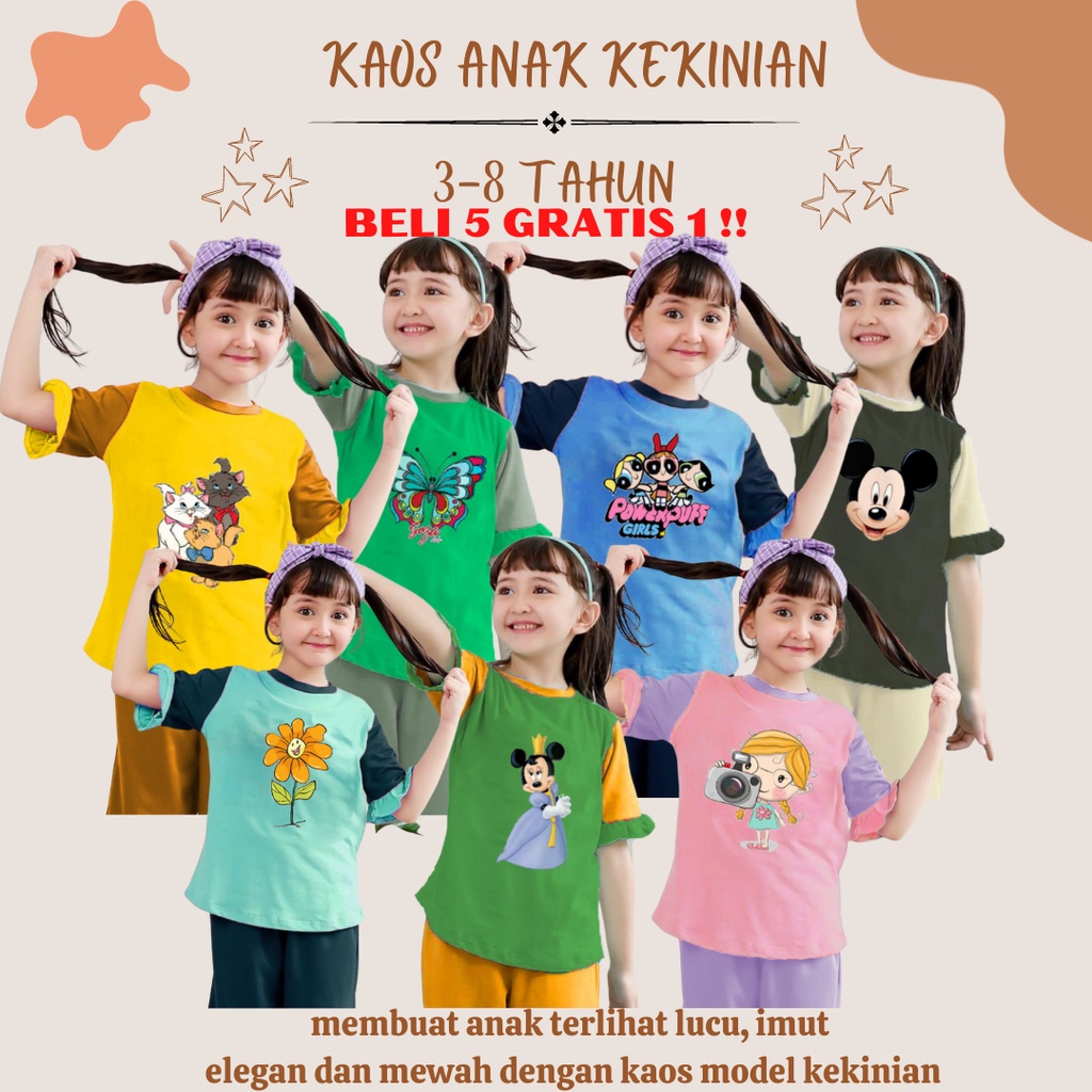 Kaos Anak Perempuan Lucu Sablon Kupu - Kupu Soza Hijau Hijau Wardah