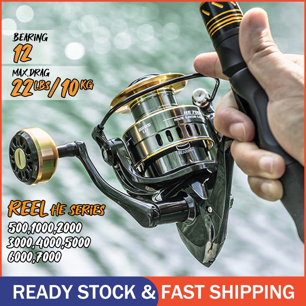 Reel Pancing asli besi fishing reel 10kg drag 5.2:1 Kincir Logam Berkekuatan Tinggi, Gulungan Pancing Ikan Air Asin gulungan pancing murah