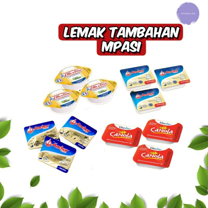 

Mentega Anchor minidish unsalted, Elle & Vire, Vitalite Canola (10 cup) / unsalted butter bayi mpasi