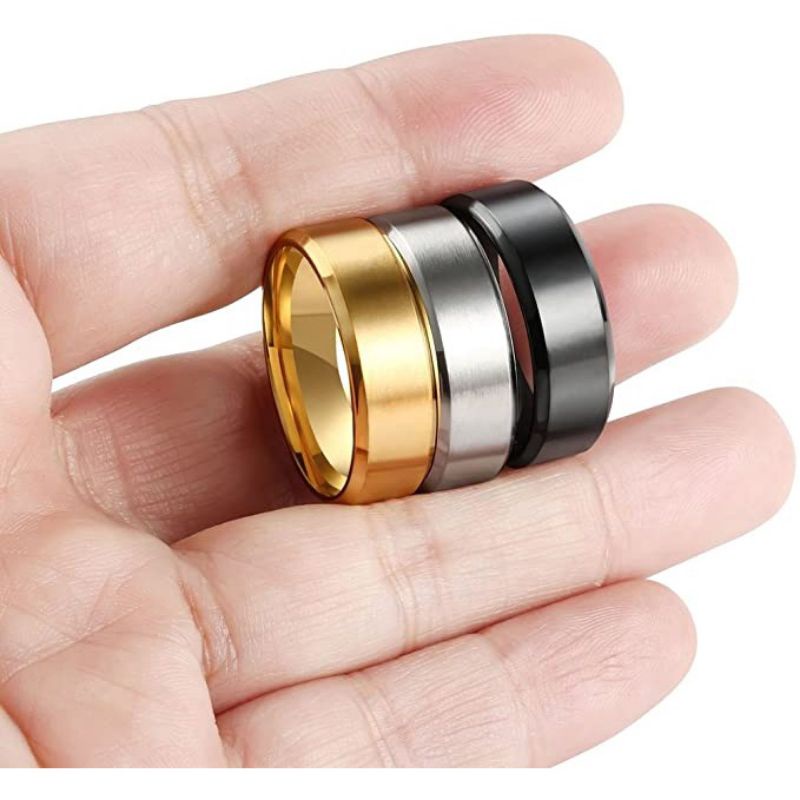 Cincin Titanium Polos Unisex Couple Hitam Putih Emas Anti karat Harga satuan