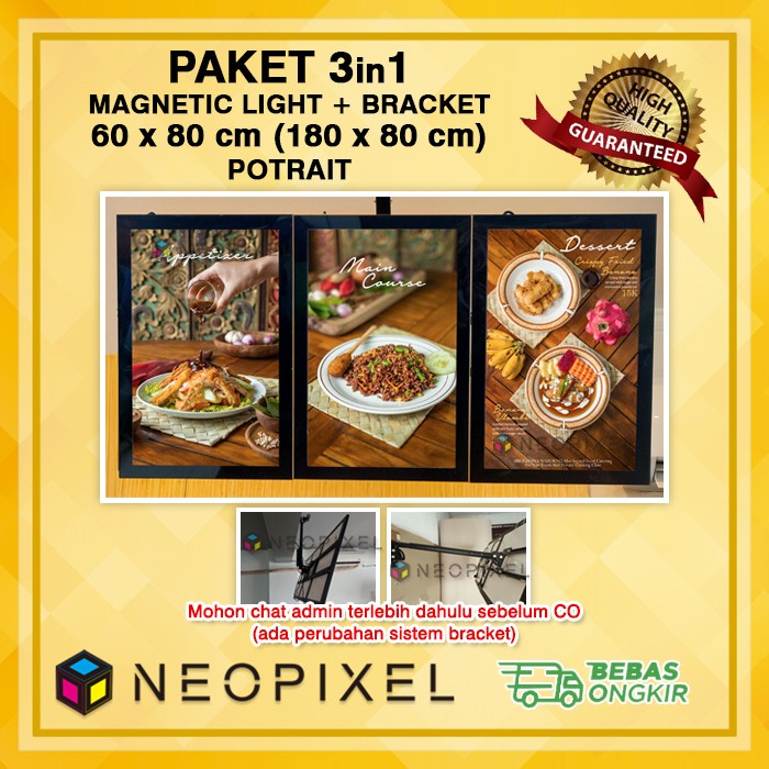 Neonbox menu paket 3in1 uk 180x80 cm neon box akrilik LED menu cafe