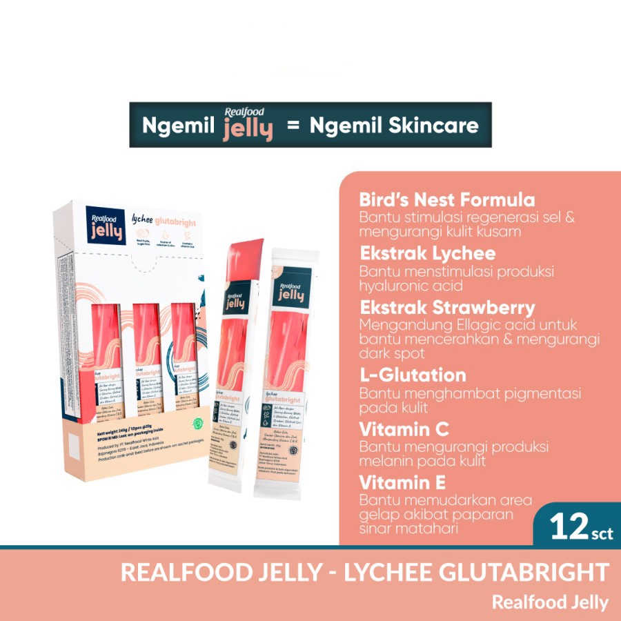 

Realfood Jelly Lychee Glutabright Formulasi Sarang Burung Walet 12 pcs