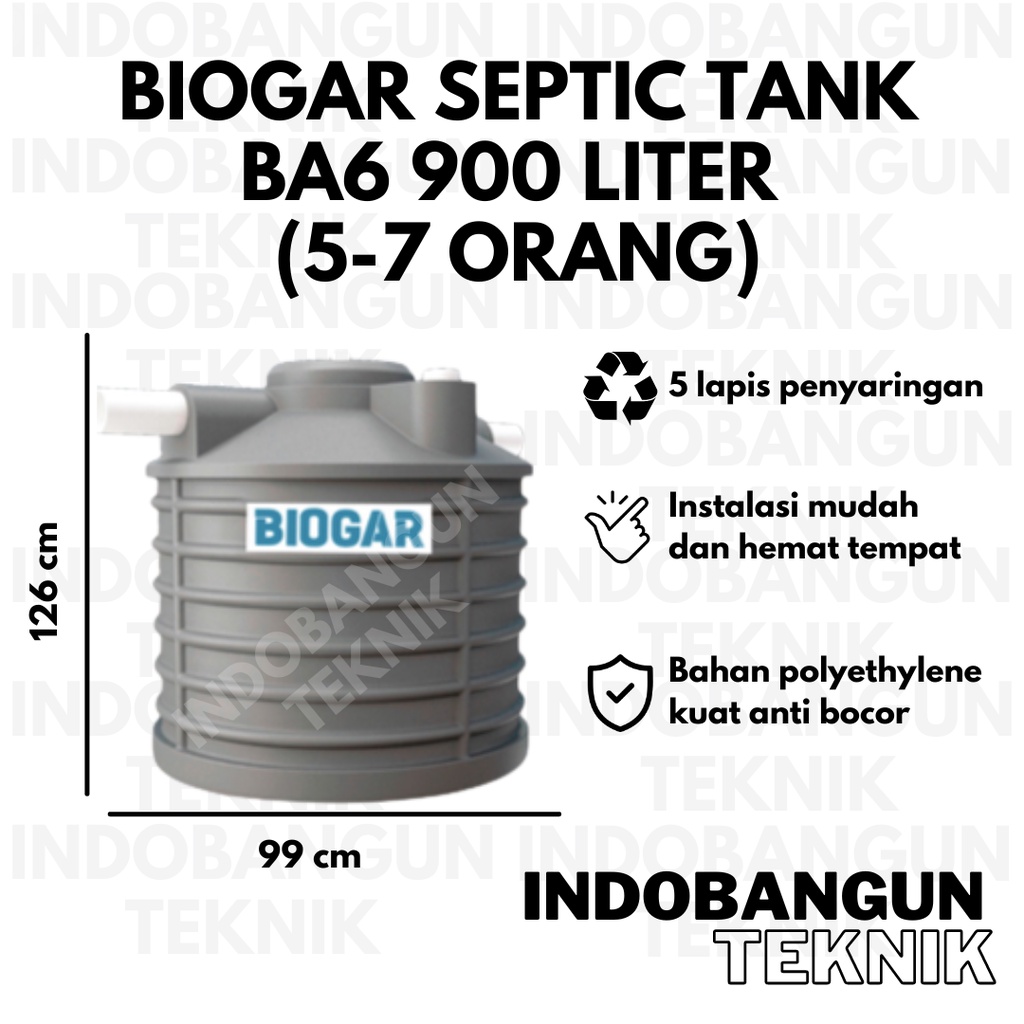 Bio Septic Tank Biogar BA6 900 Liter (5-7 Orang) Septictank Bioaga Sepiteng Sapiteng Septitank Harga