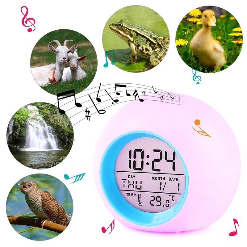ღ Bulat Kreatif Jam Alarm Led Digital Suhu Clock 7 Warna Berubah Lampu Gradien Jam Alarm dengan Kalender Bola Anak hadiah Dekorasi Rumah