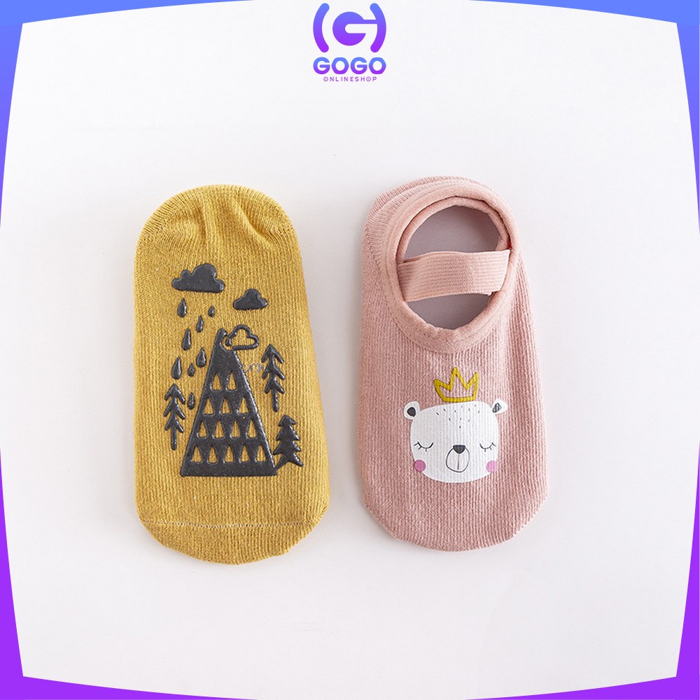 GOGO-P216 Sepatu Bayi PreWalker Kaos Kaki Anak Bayi Unisex dengan Strap Motif Kartun Hewan / Kaus Kaki Ankle Bayi / Sepatu Baby Gambar Binatang Anti Slip