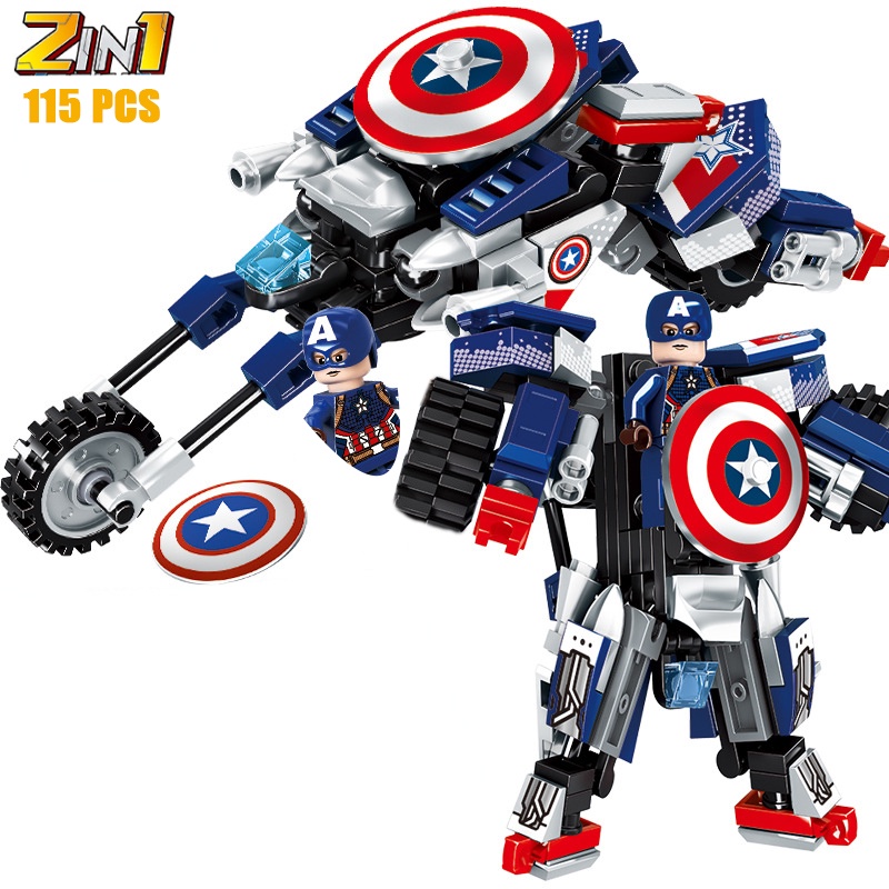 Set Mainan Balok Bangunan 2 in 1 Model Film Marvel Superhero Transforming Mecha Motorcycle Avengers Untuk Hadiah Anak