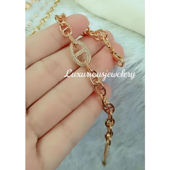 Gelang tangan rantai paperclip permata