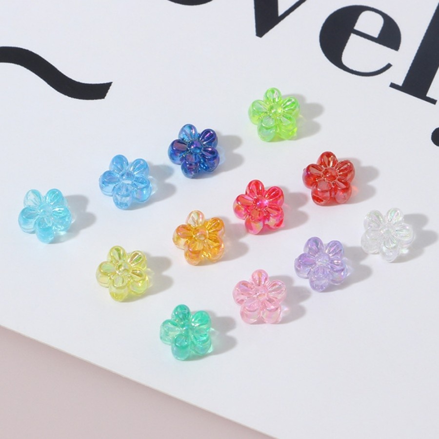 ISI 100PCS MANIK MOTE FLOWER AB PELANGI 7X4MM BAHAN KERAJINAN TANGAN DIY CANTIK BERKUALITAS