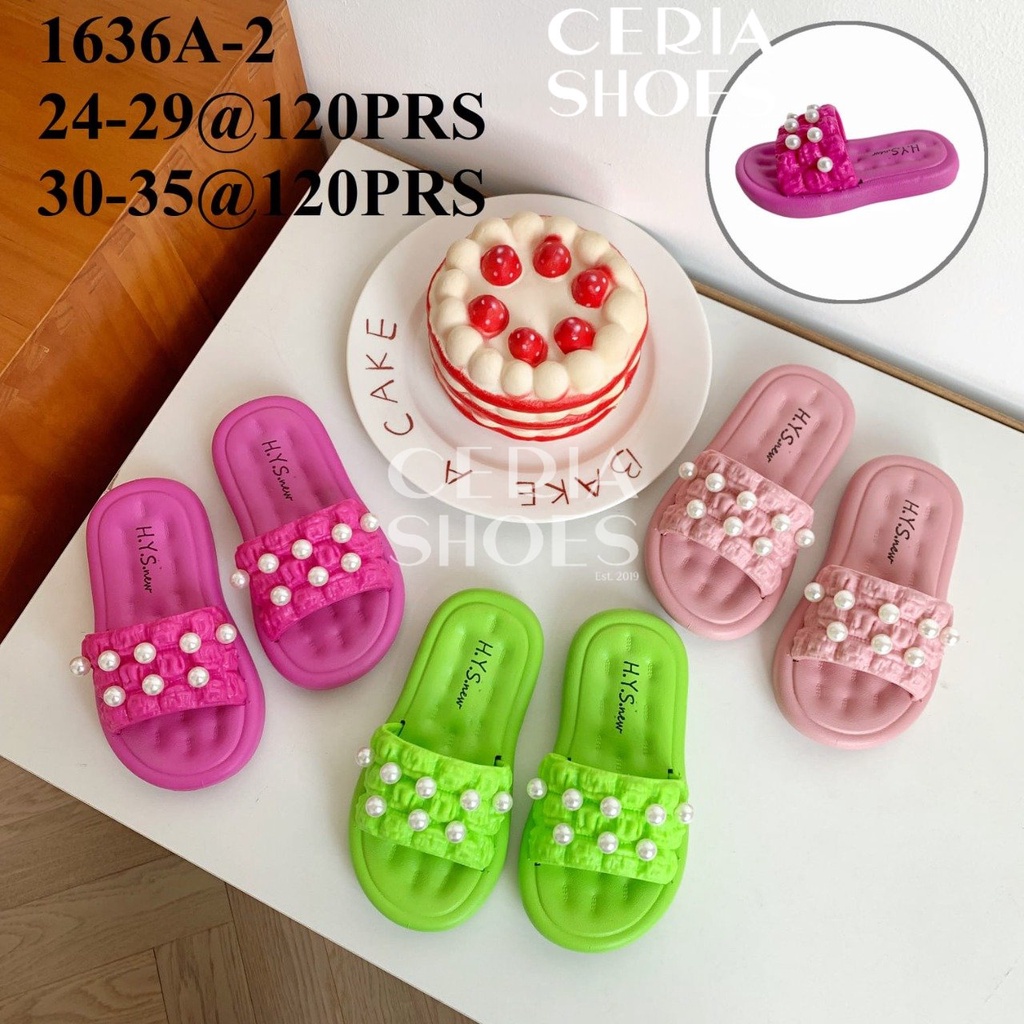 PVC Sandal Slop Anak Perempuan Karet Import Jelly Empuk Elastis Motif Mutiara 1636