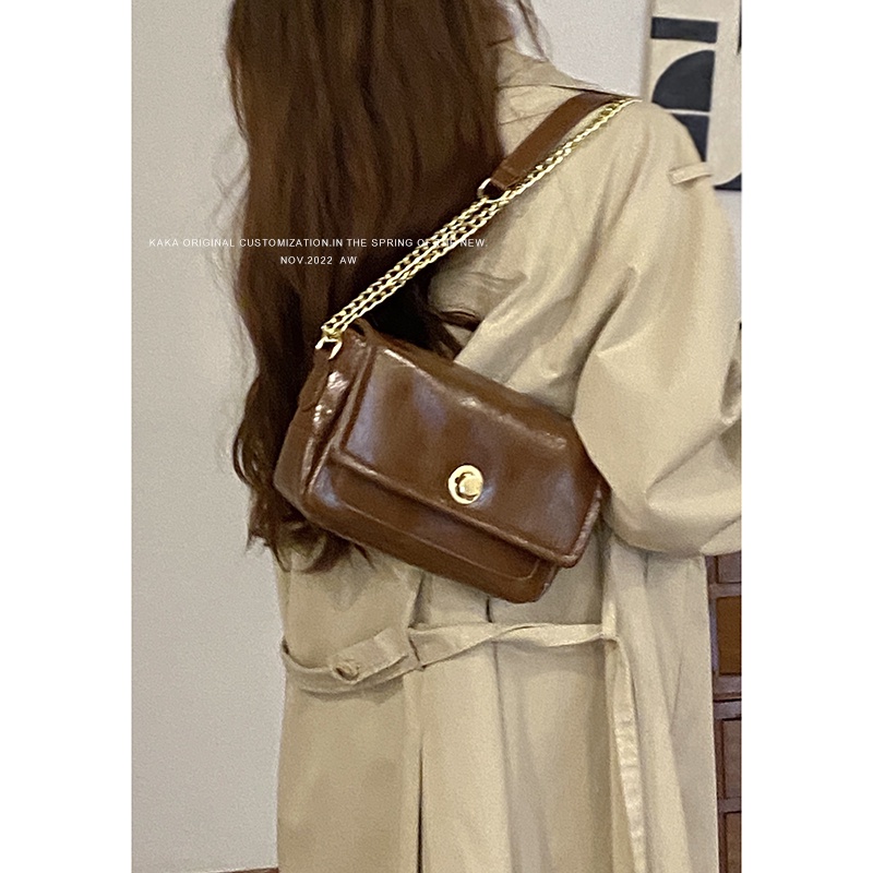 Suhao all-match ins chain bag female 2022 fashion trendi baru retro small square bag niche texture tas messenger bahu tunggal