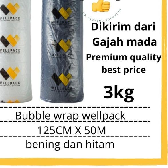 

Plastik bubble wrap roll hitam dan bening wellpack uk 125cm x 50m - bening