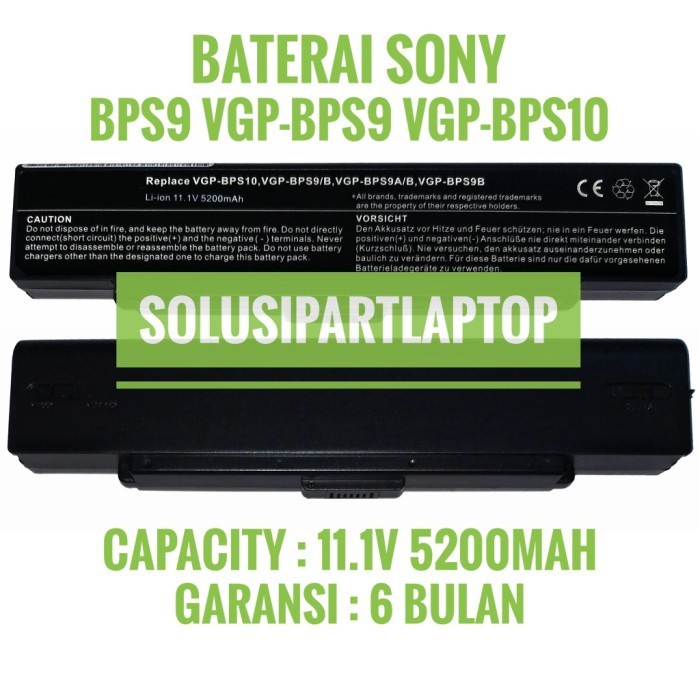 Baterai Sony Vaio VGP-BPL9 VGP-BPS9/S BPS9A VGP-BPS9