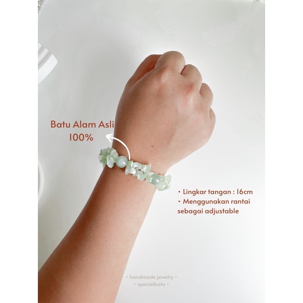 Gelang Batu Alam Giok Kristal Asli Wanita Stone Crystal Bracelet Swarovski