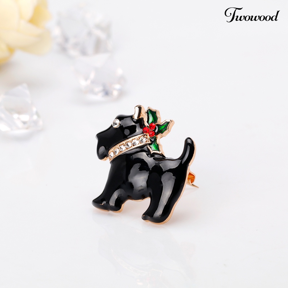 Twowood Bros Pin Enamel Bentuk Anjing Tema Natal Untuk Aksesoris Pakaian