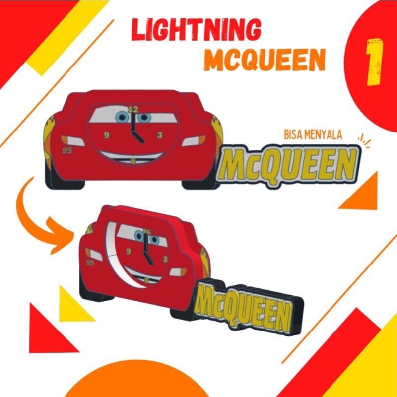 Jam atau jam weker tema ligtning mcqueen / Cars/ Jam meja custom/ jam meja unik/ jam meja aesthetic/