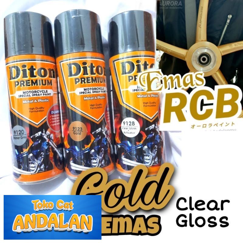 

Toko Cat Andalan - Paket Diton Premium Gold 9123 + Primer Grey 9120 + Clear 9128 / Cat Emas Epoxy Abu-abu Vernis Gloss Mengkilap 400ml Pilok Pilox Pylox Toko Cat Andalan Motor dan Mobil