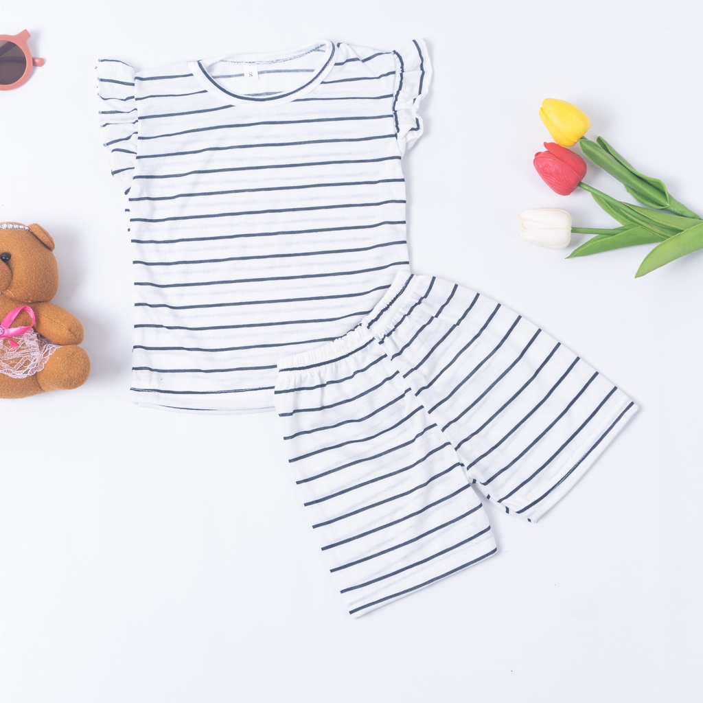 IL - Setelan Anak Perempuan / Setelan Anak Ruffle Set Salur / Set Salur Ruffle Anak