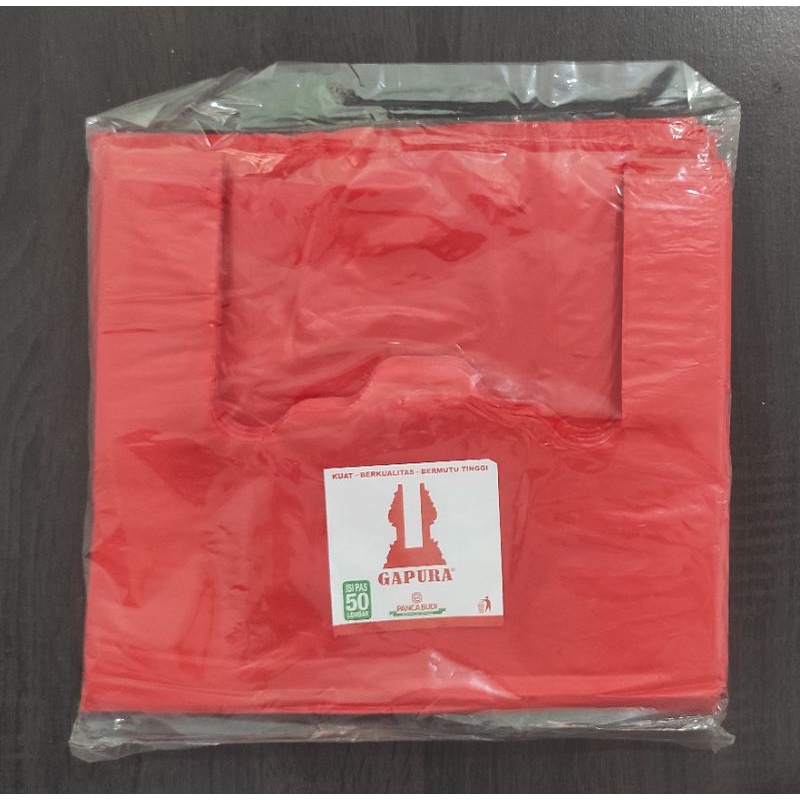 Kantong Plastik Kresek Merah Gapura Ukuran 28