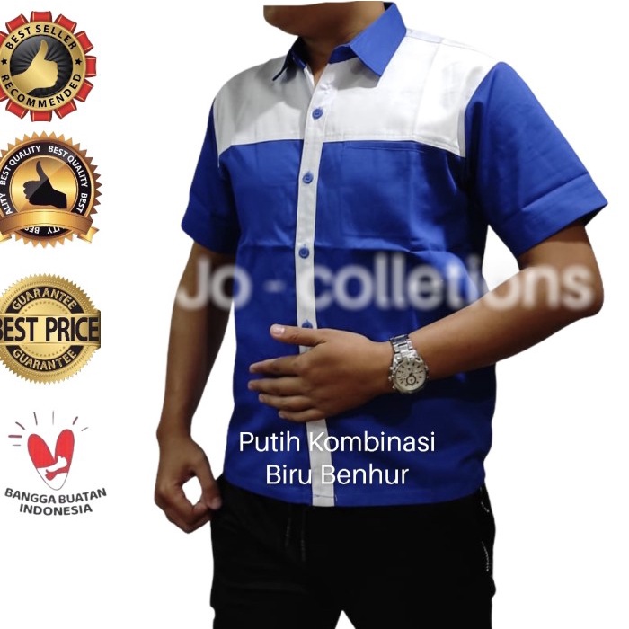 Kemeja Seragam Kerja Putih Komb Biru Benhur