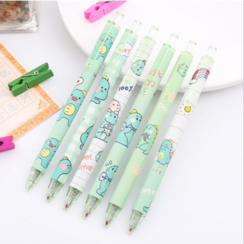 

6 Pcs Pulpen gel carton motif dinasaurus / pulpen cetek warna hitam