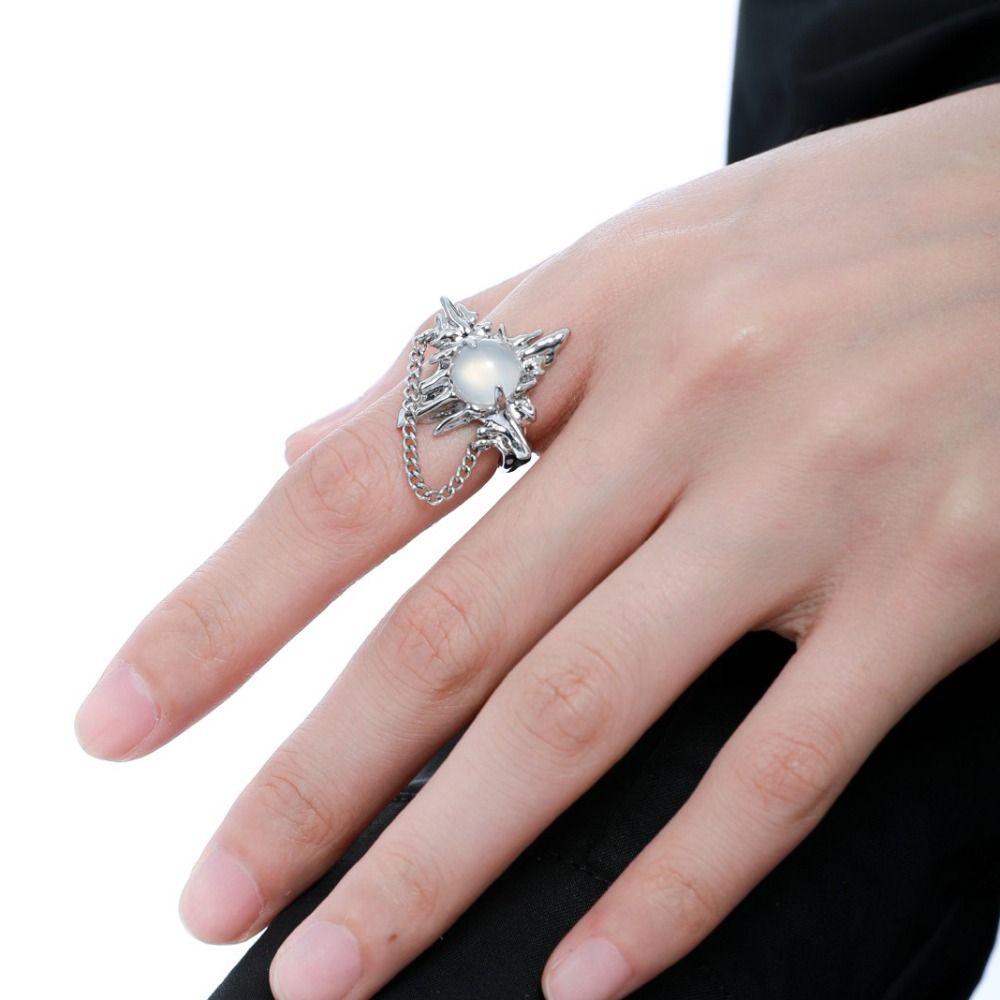 Mxbeauty Wanita Cincin Hadiah Mewah Unisex Batu Opal Fashion Perhiasan Tidak Teratur Gothic Temperamen Gaya Korea Ring