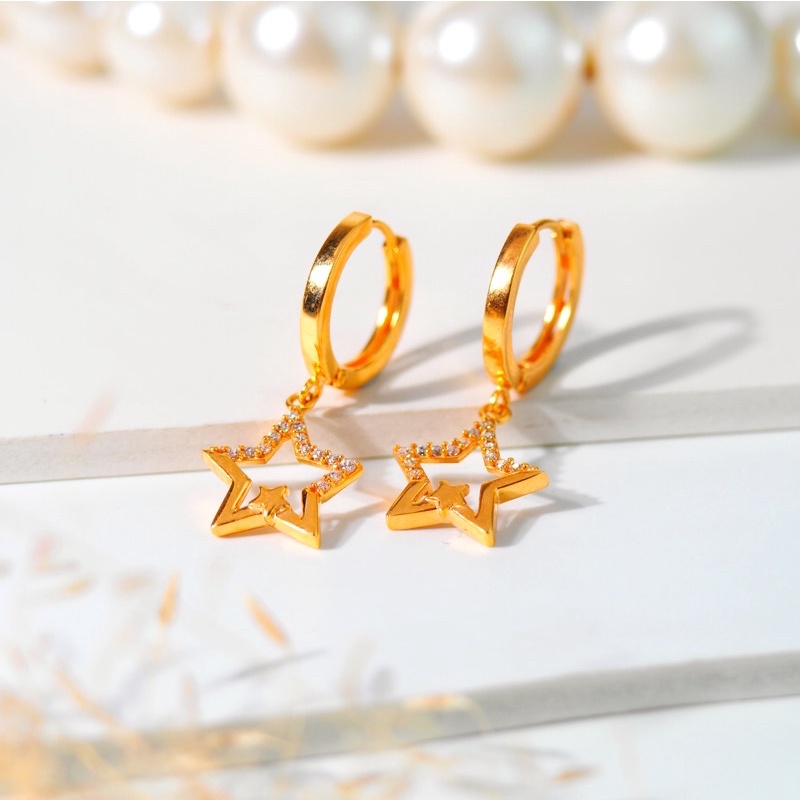 Anting Emas Jepret Bulat Mainan Bintang Mata Setengah - Toko Emas Gadjah