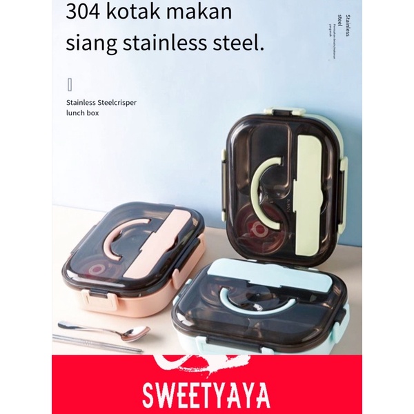 Lunch Box Stainless Tahan Panas Dan Anti Tumpah/Kotak Makan 4 SEKAT