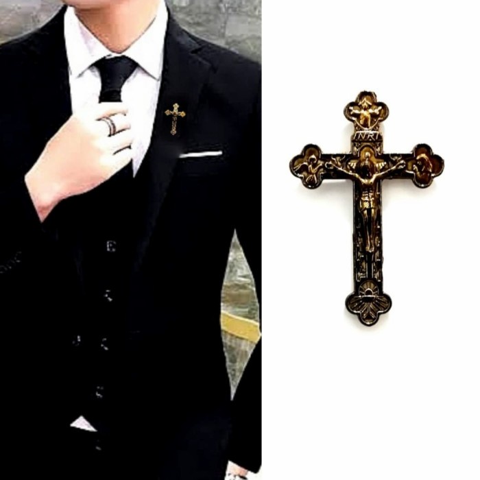 Pin Metal Classic Brown Tertium Millenium Cross Pin Bros Jas Tuxedo Salib