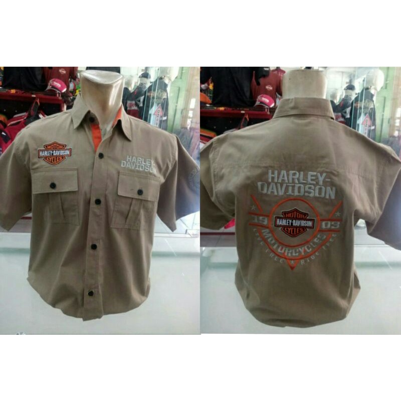 Kemeja Harley Davidson Motorcycles 1903 - Army - Live Free - Ride Free - Bar and Shield - Original -