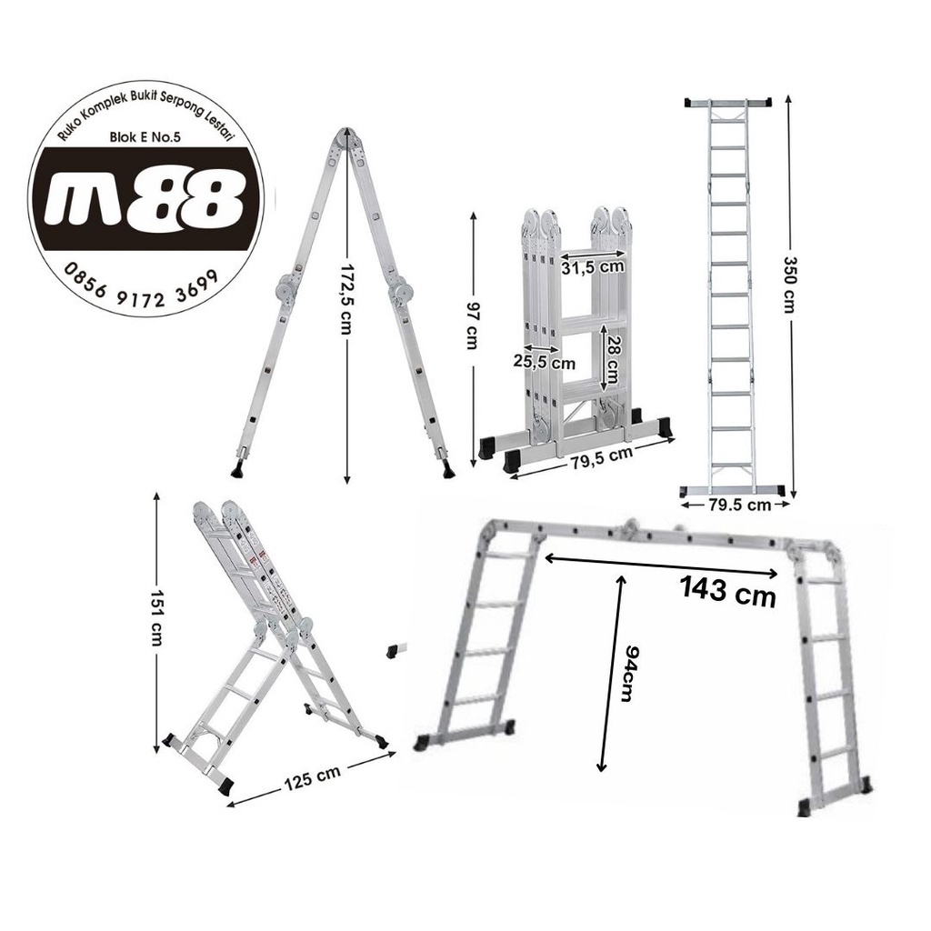 tangga multifungsi tangga lipat 3.5 meter merek denko