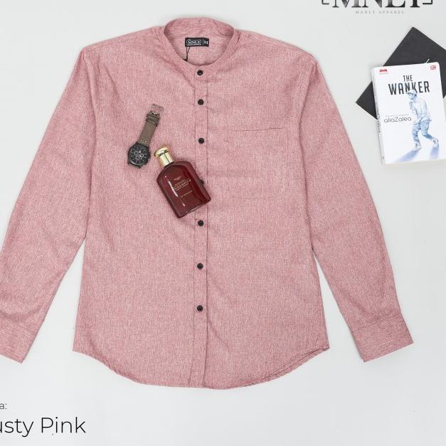 Kemeja Pria Lengan Panjang Kerah Shanghai Dusty Pink Katun Import - Dusty Pink, XL