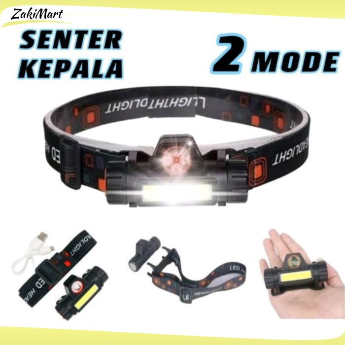 Senter Kepala Mini 2 Led 24W + 10W / Headlamp USB Chargeable / Senter - Senter kepala