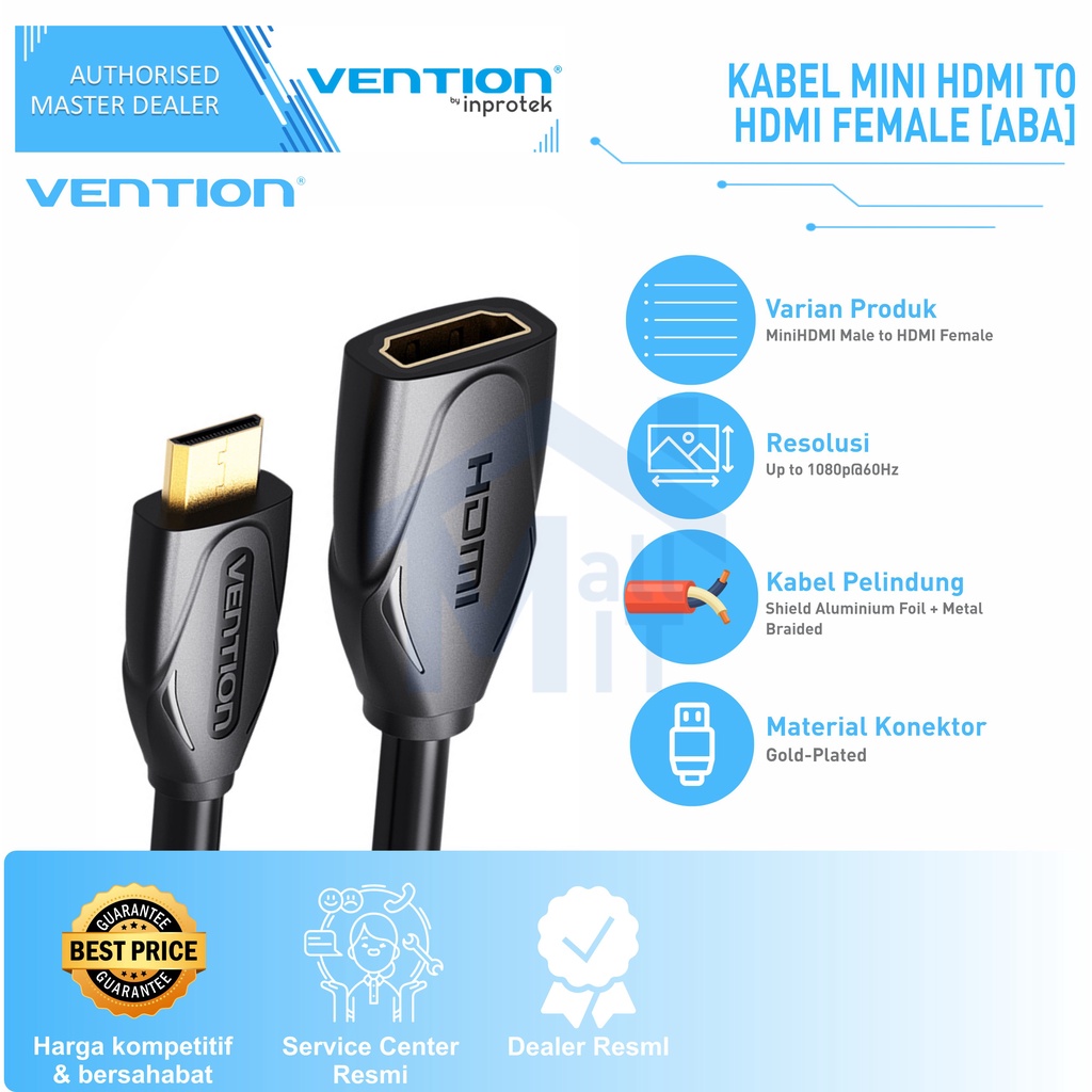 (Bisa Cod) Vention Kabel Mini HDMI Male to HDMI Female High Quality 1080 60Hz ABA