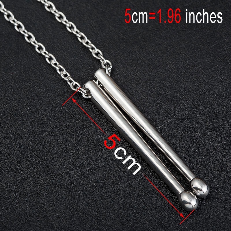 Kalung Liontin Bentuk Drum Rod Bahan Stainless Steel Gaya Vintage Hip Hop Untuk Pria