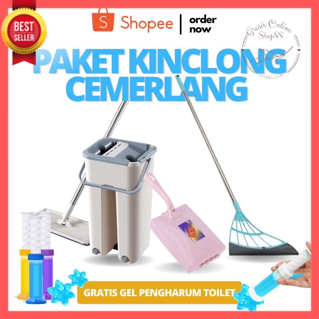 GOS - [PAKET KINCLONG CEMERLANG] ALAT PEL ULTRA MOP + SAPU LIPAT + SIKAT AJAIB (DAPAT FREE PENGHARUM KLOSET 1PCS)