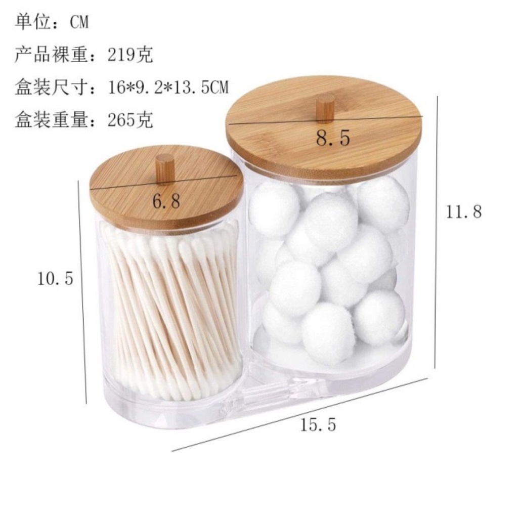 Nama Deptstore - Kotak Penyimpanan kapas Cotton bud 2 in 1 dengan penutup kayu