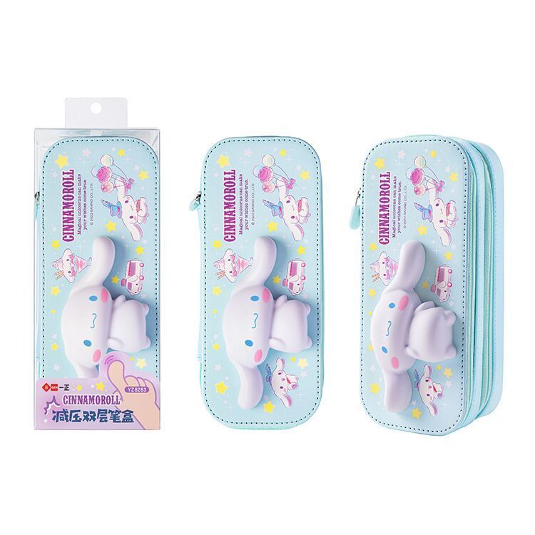 ☾✚℗  iigen satu tekstur Sanrio dekompresi double-layer kotak pensil 3D tiga dimensi kartun kotak alat tulis tempat pensil berkapasitas besar